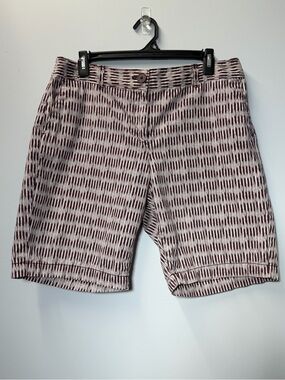 Ann Taylor LOFT Burgundy and Cream Textured Cotton Chino Bermuda Shorts
